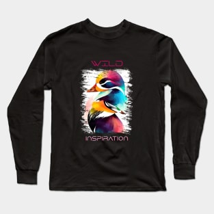 Mandarin Duck Wild Nature Animal Colors Art Painting Long Sleeve T-Shirt